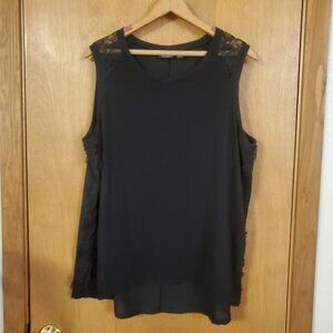 A.N.A Lace Inset Detail Tank Top Black Womens 1X